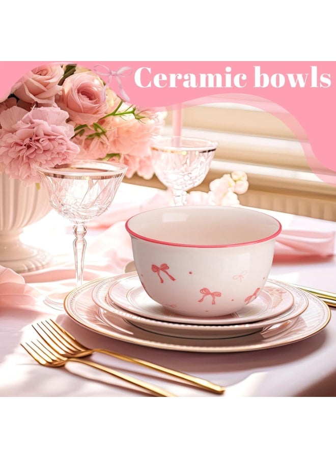 Set of 6 Premium Porcelain Coquette Design Bowls for Home and Kitchen, Elegant Small Feminine Serving Bowls for Breakfast, Yogurt, Soups, Dried Fruits, Snacks, Heat-Resistant Daily Use Porcelain Bowls with Delicate Pink Bow Patterns and Tiny Dots, Glossy Smooth Finish for Easy Cleaning, Stable Wide Base to Prevent Slipping, Perfect for Home Decor, Organizing Small Accessories, Luxury Gift, Table Presentation, Kitchen Shelf, Living Room, Office Desk, Adding a Stylish Feminine Touch to Any Dining or Coffee Corner, 6 Matching Pieces - Image 3